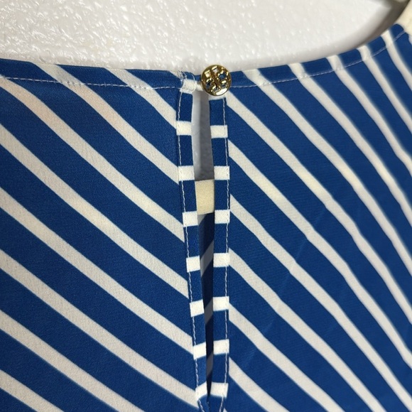 NWT Tory Burch Silk Blue White Striped Sheer Short Sleeve Blouse M $295 MSRP - Picture 4 of 5